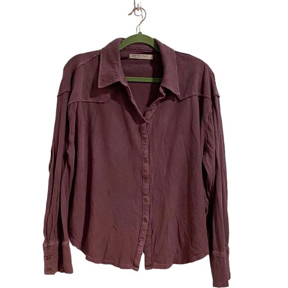 Free People Maroon Long Sleeve Button Down Sz M - Picture 1 of 12